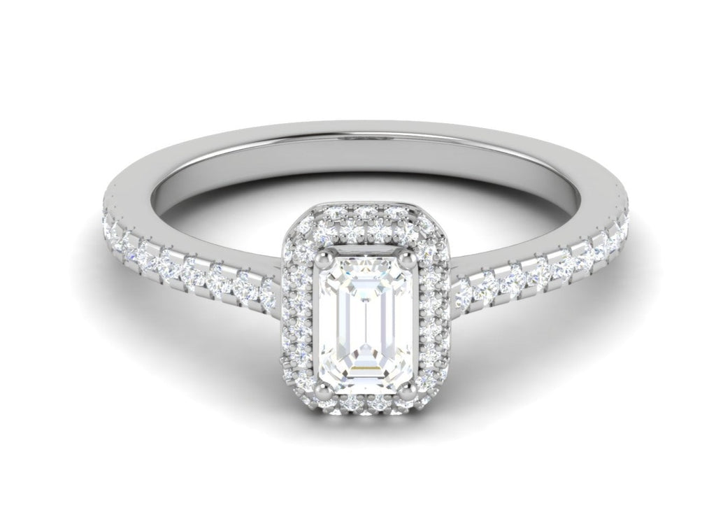 0.50 cts Emerald Cut Diamond Double Halo Shank Platinum Ring JL PT RH EM 287   Jewelove.US