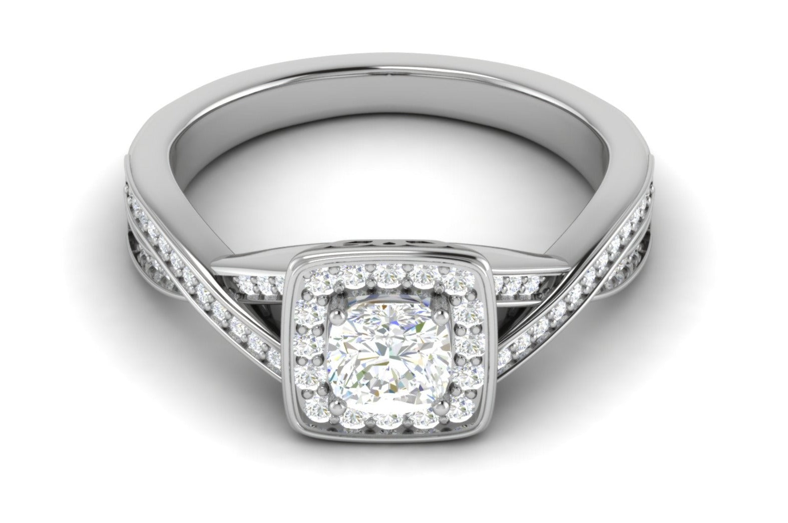 0.50 cts Cushion Solitaire Halo Diamond Twisted Shank Platinum Ring JL PT RH CU 255   Jewelove.US