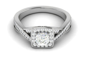 0.50 cts Cushion Solitaire Halo Diamond Twisted Shank Platinum Ring JL PT RH CU 255   Jewelove.US