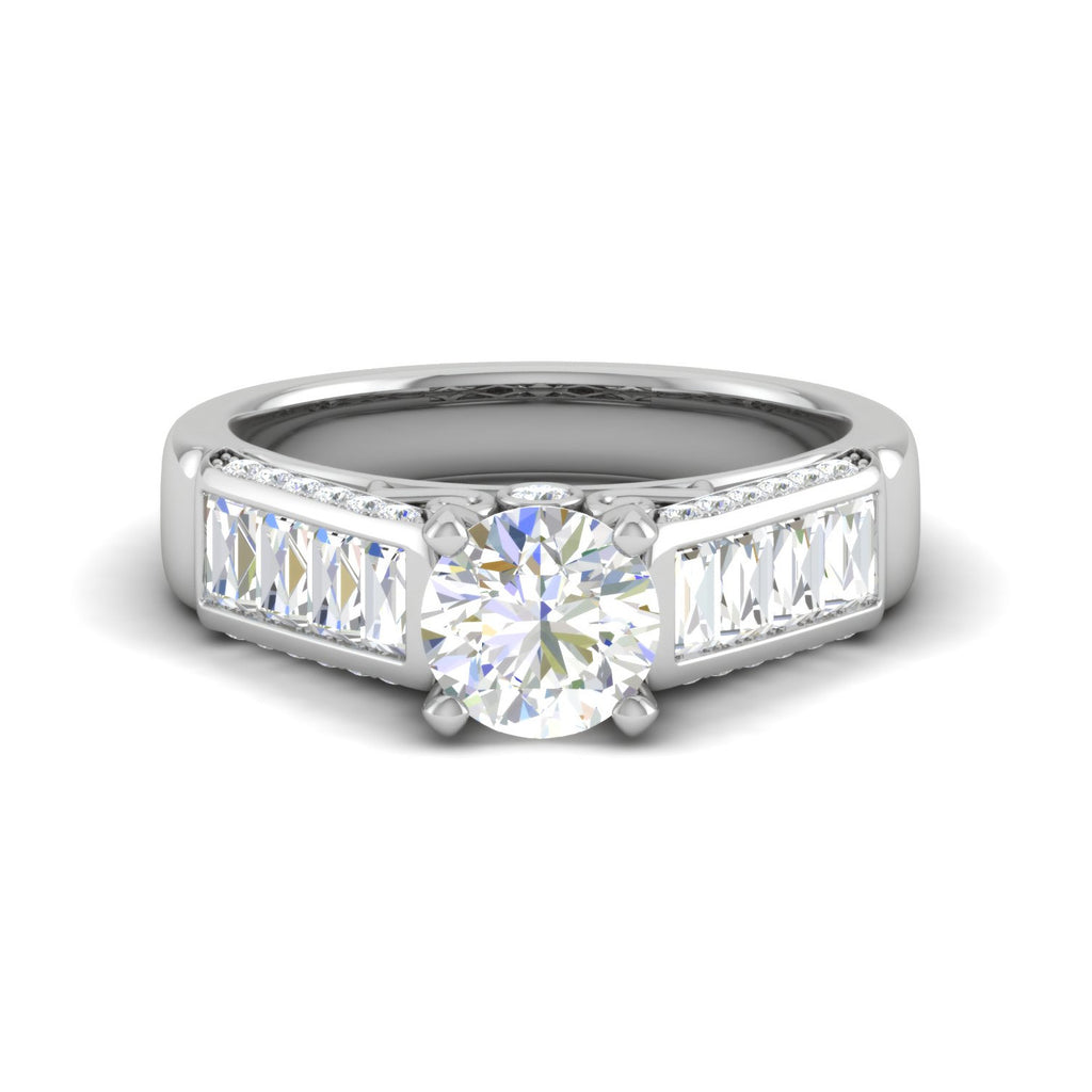 0.50cts Solitaire Diamond Baguette Shank Platinum Ring JL PT WB5529E   Jewelove.US