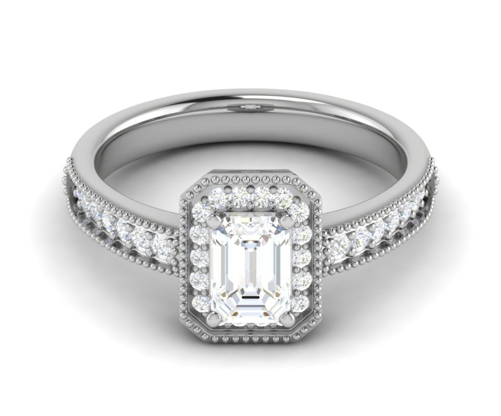 0.70 cts Emerald Cut Diamonds Halo Diamond Shank Platinum Ring JL PT RH EM 159   Jewelove.US