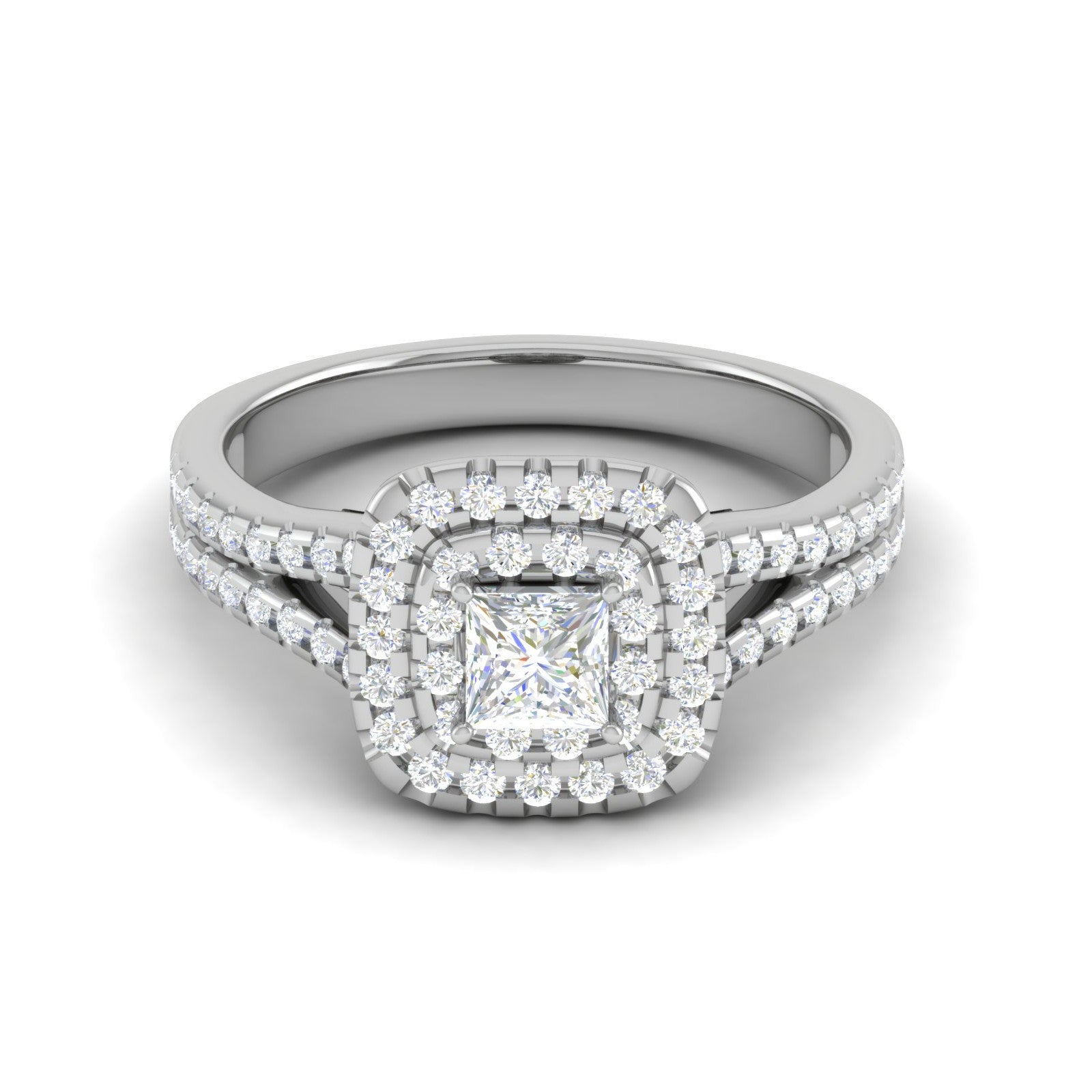 0.30 cts. Princess Cut Solitaire Double Halo Split Shank Platinum Engagement Ring JL PT JRW1513MM   Jewelove.US