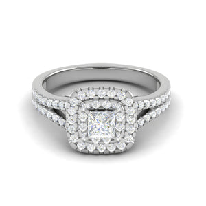 0.30 cts. Princess Cut Solitaire Double Halo Split Shank Platinum Engagement Ring JL PT JRW1513MM   Jewelove.US