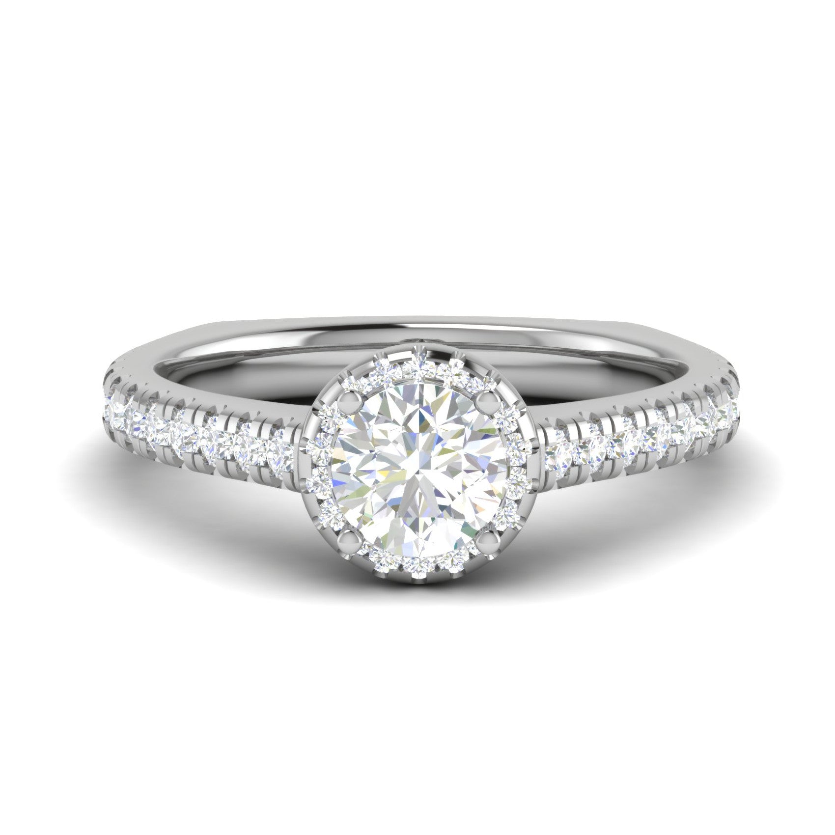 0.50 cts Halo Diamond Shank Solitaire Platinum Ring JL PT RH RD 184   Jewelove.US