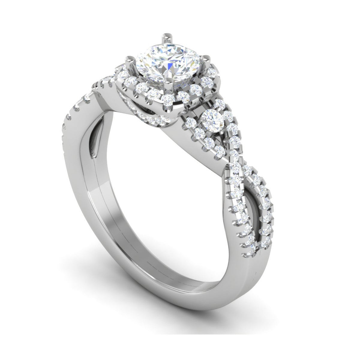 0.50 cts Halo Diamond Twisted Shank Solitaire Platinum Ring JL PT RH RD 181   Jewelove.US