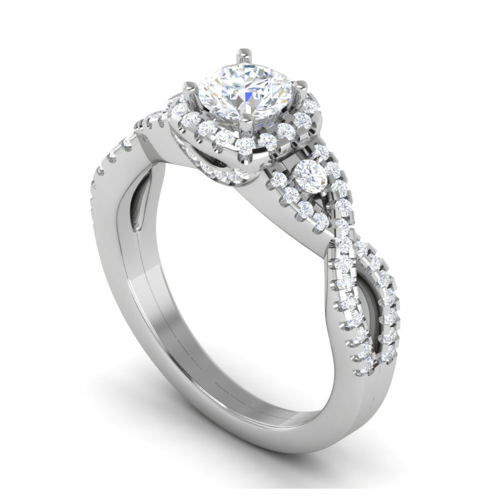 0.50 cts Halo Diamond Twisted Shank Solitaire Platinum Ring JL PT RH RD 181   Jewelove.US