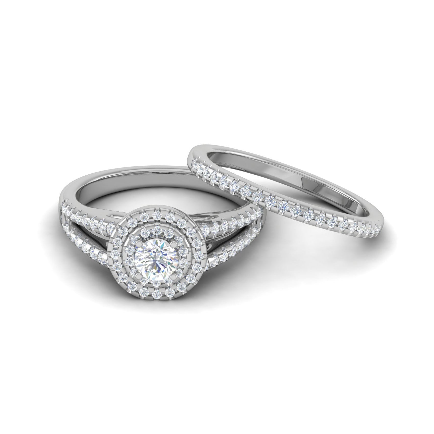 0.30 cts Solitaire Double Halo Diamond Split Shank Platinum Ring JL PT MHD272   Jewelove.US