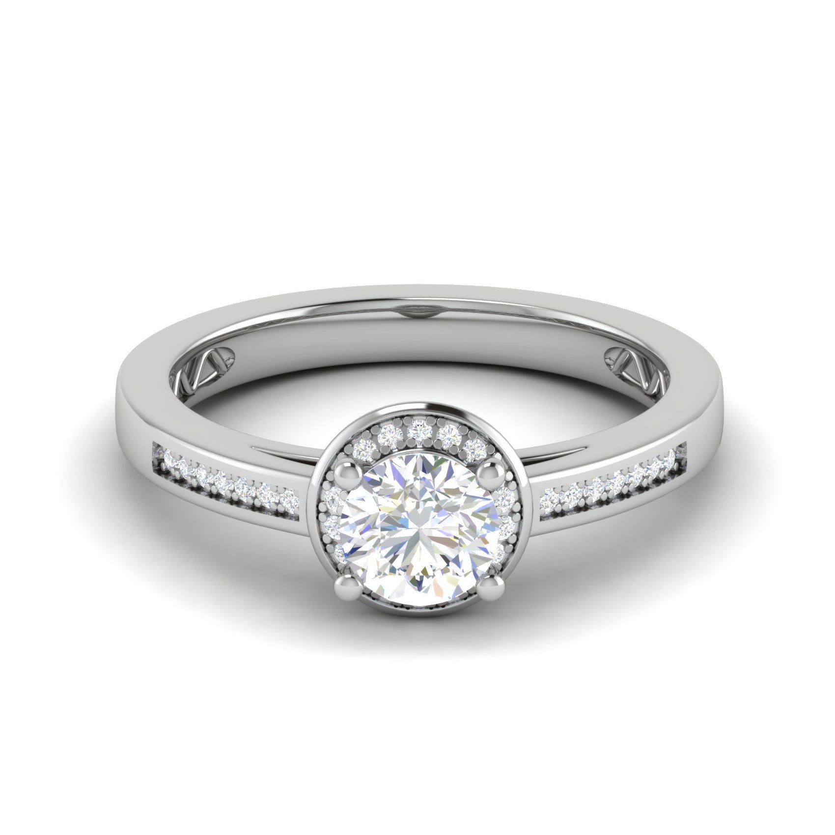 0.50 cts Solitaire Halo Diamond Shank Platinum Ring JL PT RH RD 205   Jewelove.US