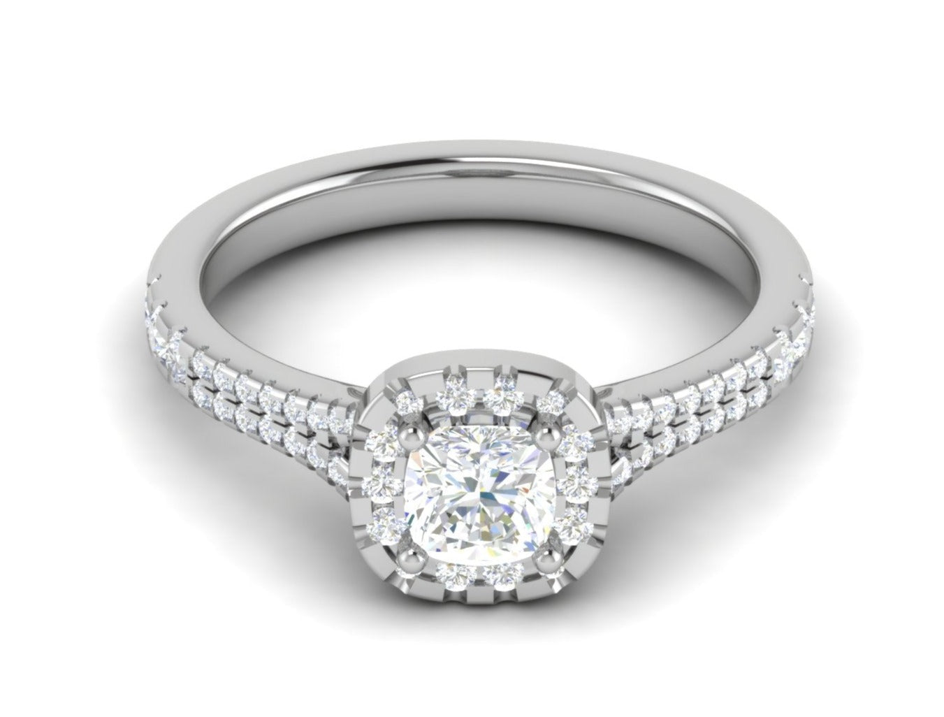 0.50 cts Cushion Solitaire Platinum Halo Diamond Split Shank Ring JL PT RH CU 288   Jewelove.US