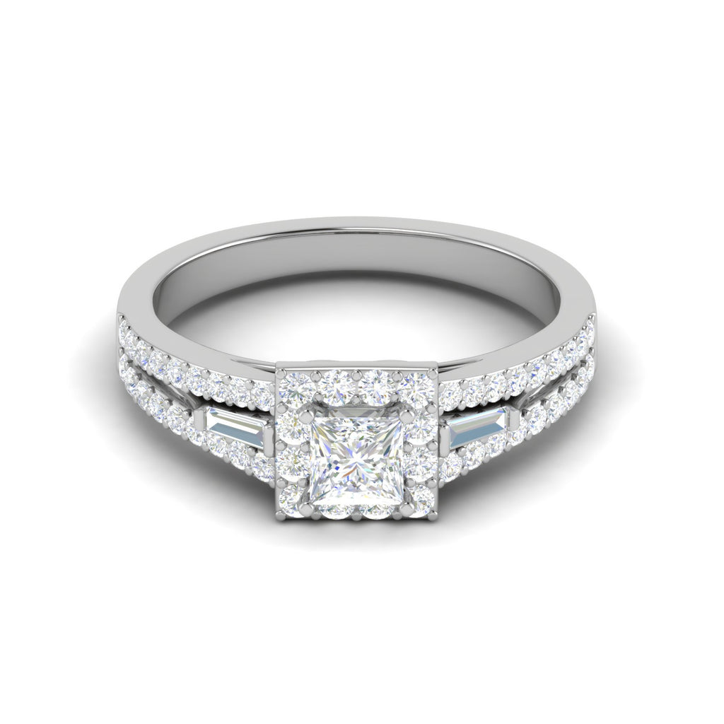 0.50 cts. Princess Cut Solitaire Halo Split Shank Platinum Engagement Ring JL PT JRW084608   Jewelove.US