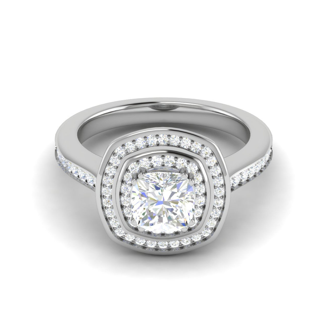 0.50 cts. Cushion Solitaire Double Halo Diamond Shank Platinum Ring JL PT RH CU 147   Jewelove.US