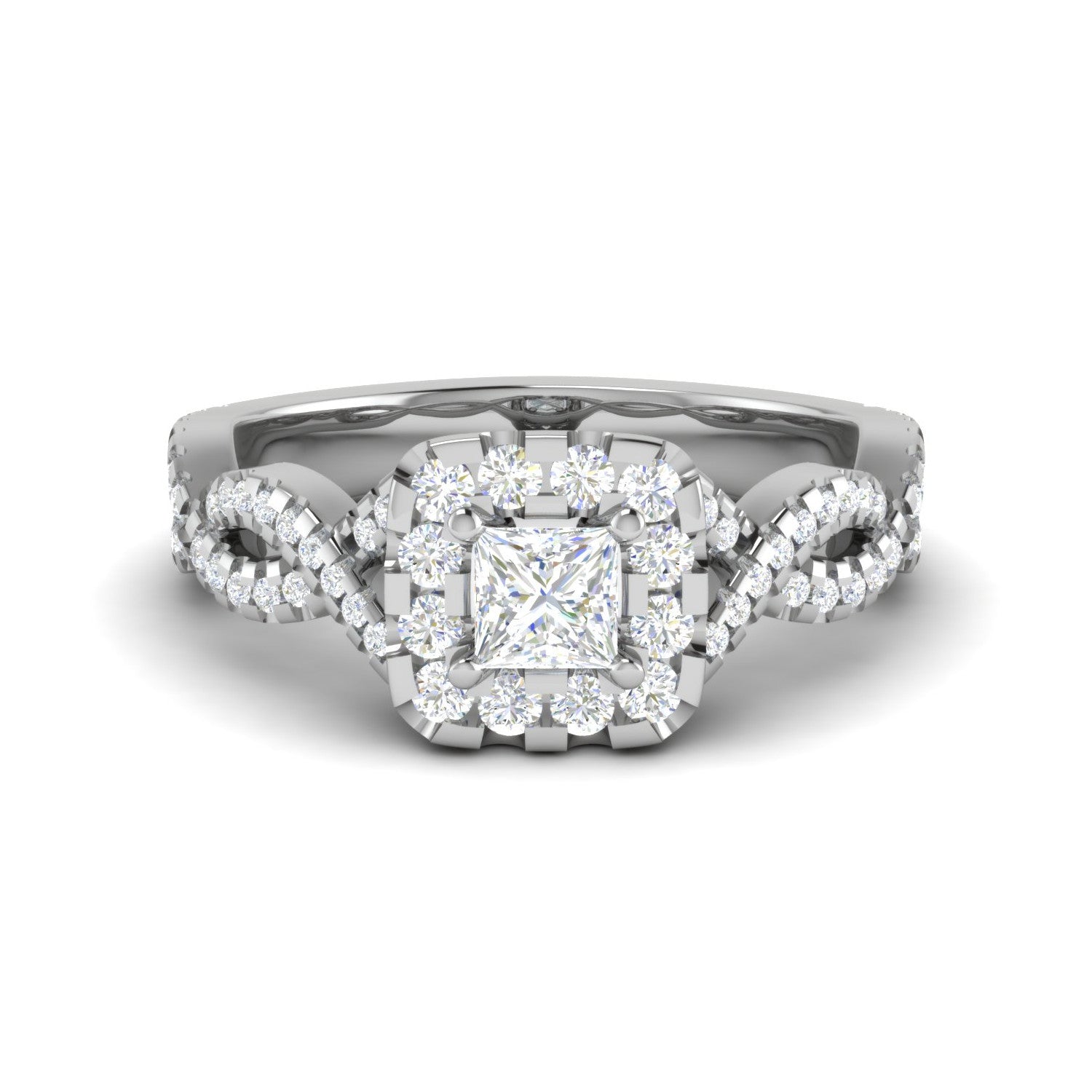 0.40cts Princess Cut Solitaire Halo Diamond Twisted Platinum Ring for Women JL PT RV PR 151   Jewelove.US