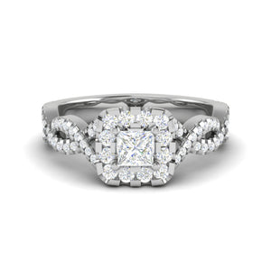 0.40cts Princess Cut Solitaire Halo Diamond Twisted Platinum Ring for Women JL PT RV PR 151   Jewelove.US