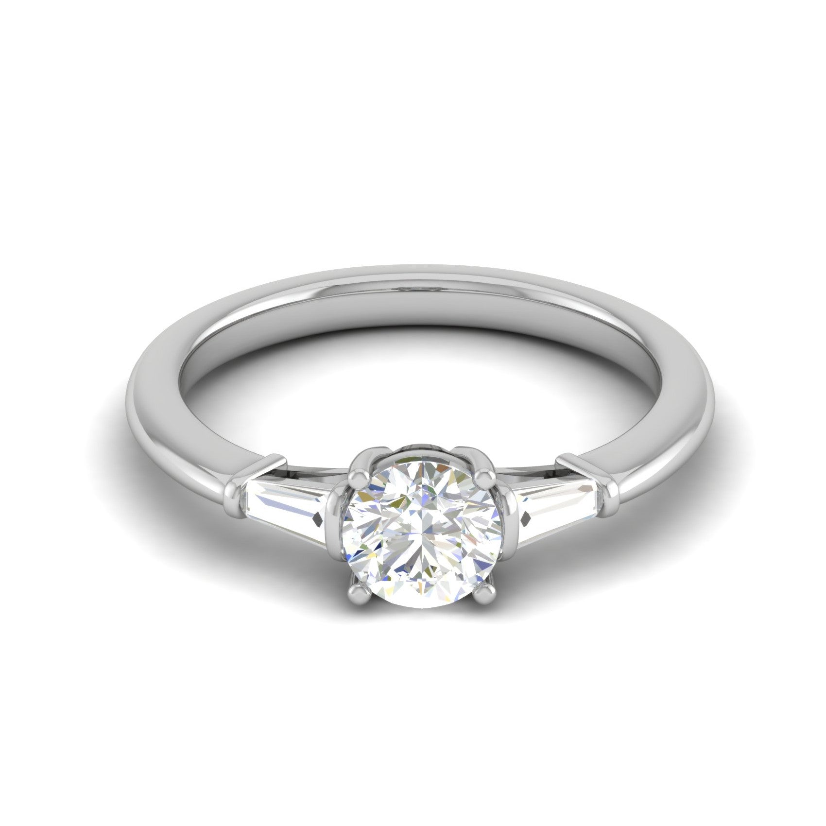 0.70 cts. Platinum Solitaire Diamond Ring with Baguette Accents JL PT R3 RD 117   Jewelove.US