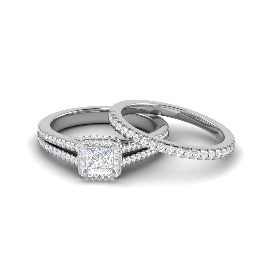 0.50cts Princess Cut Solitaire Double Halo Diamond Split Shank Platinum Ring JL PT RV PR 130   Jewelove.US