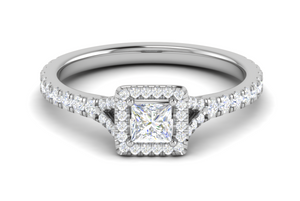 0.50 cts Princess Cut Solitaire Square Halo Shank Platinum Ring JL PT RH PR 195   Jewelove.US