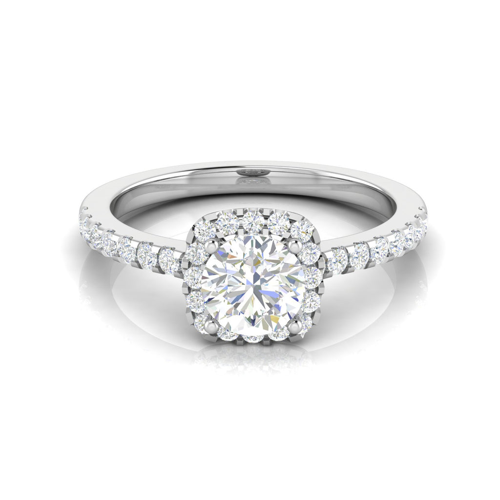 0.50cts Halo Solitaire Diamond Shank Platinum Ring for Women   Jewelove.US