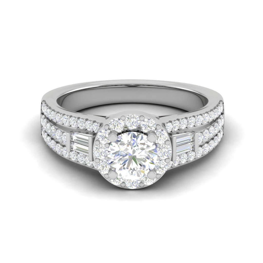 0.30 cts. Solitaire Halo Split Shank with Baguette Diamond Platinum Engagement Ring JL PT WB5997E   Jewelove