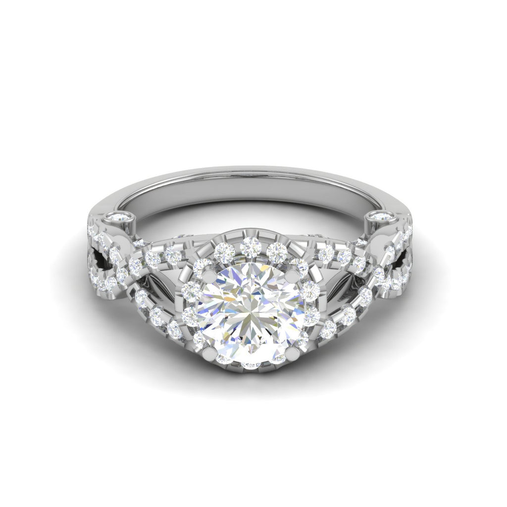 0.50cts Solitaire Halo Diamond Twisted Shank Platinum Ring JL PT EN7465WG   Jewelove.US