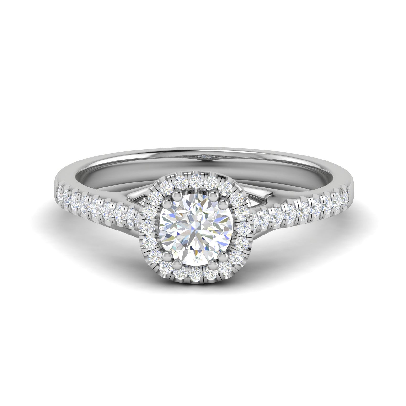 0.50 cts Halo Diamond Shank Solitaire Platinum Diamond Ring JL PT RH RD 186   Jewelove.US