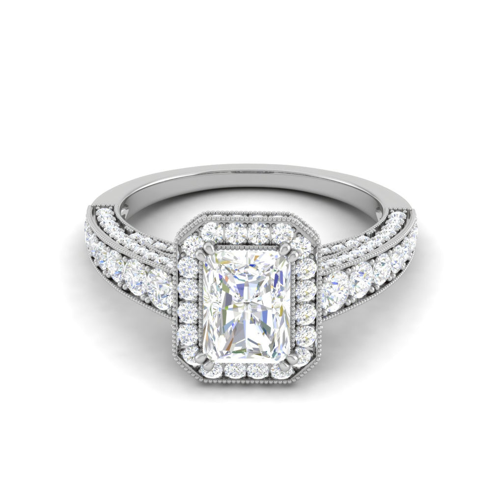 0.70cts. Emerald Cut Solitaire Halo Diamond Shank Platinum Ring JL PT WB5903E   Jewelove.US