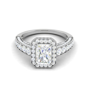 0.70cts. Emerald Cut Solitaire Halo Diamond Shank Platinum Ring JL PT WB5903E   Jewelove.US