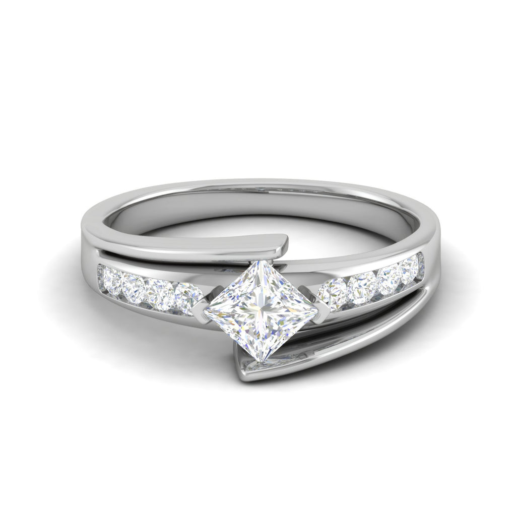 0.50cts Princess Cut Solitaire Diamond Shank Platinum Ring JL PT WB5916E   Jewelove.US
