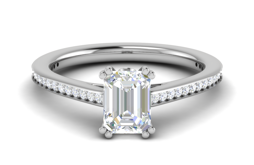 0.50cts Emerald Cut Solitaire Diamond Shank Platinum Ring JL PT RC EM 152-A   Jewelove.US