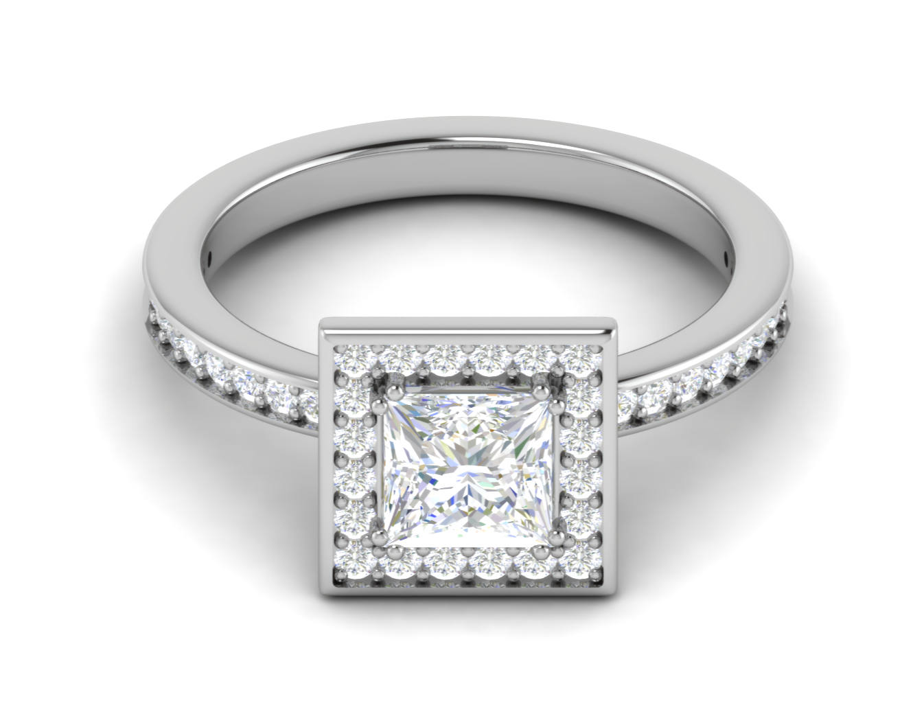 1 Carat Princess Cut Solitaire Square Halo Diamond Shank Platinum Ring JL PT RH PR 167   Jewelove.US