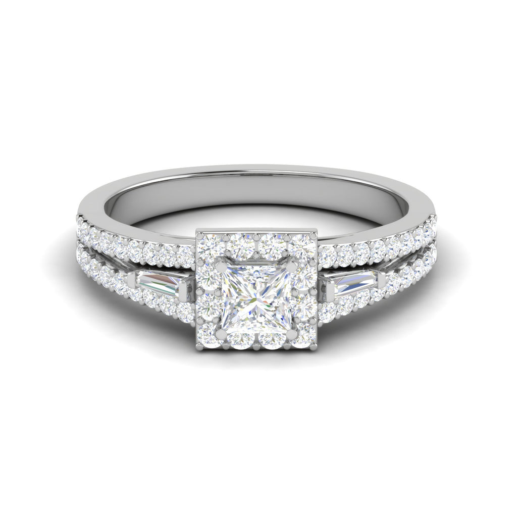 0.30 cts. Princess Cut Diamond Halo Diamond Split Shank Platinum Solitaire Engagement Ring JL PT WB5999E   Jewelove.US