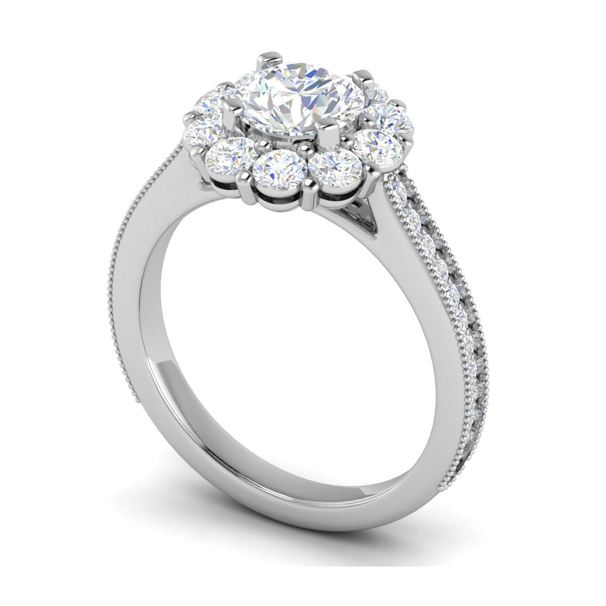 0.70cts Solitaire Halo Diamond Shank Platinum Diamond Ring JL PT RH RD 162   Jewelove.US