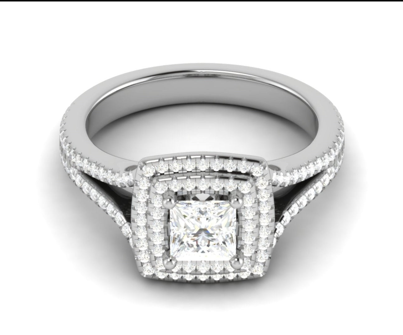 0.70 cts Princess Cut Solitaire Square Double Halo Diamond Split Shank Platinum Ring JL PT RH PR 116   Jewelove.US