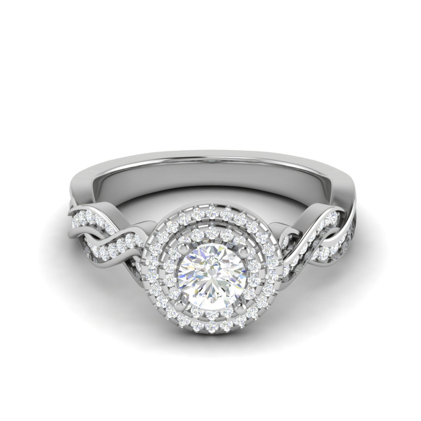 0.50 cts Solitaire Double Halo Diamond with Twisted Shank Platinum Ring JL PT RH RD 275   Jewelove.US