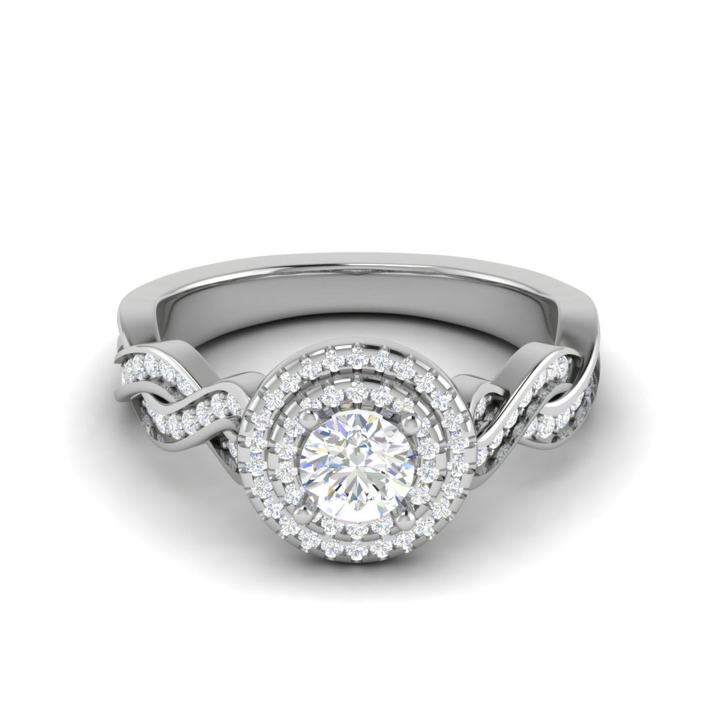 0.50 cts Solitaire Double Halo Diamond with Twisted Shank Platinum Ring JL PT RH RD 275   Jewelove.US