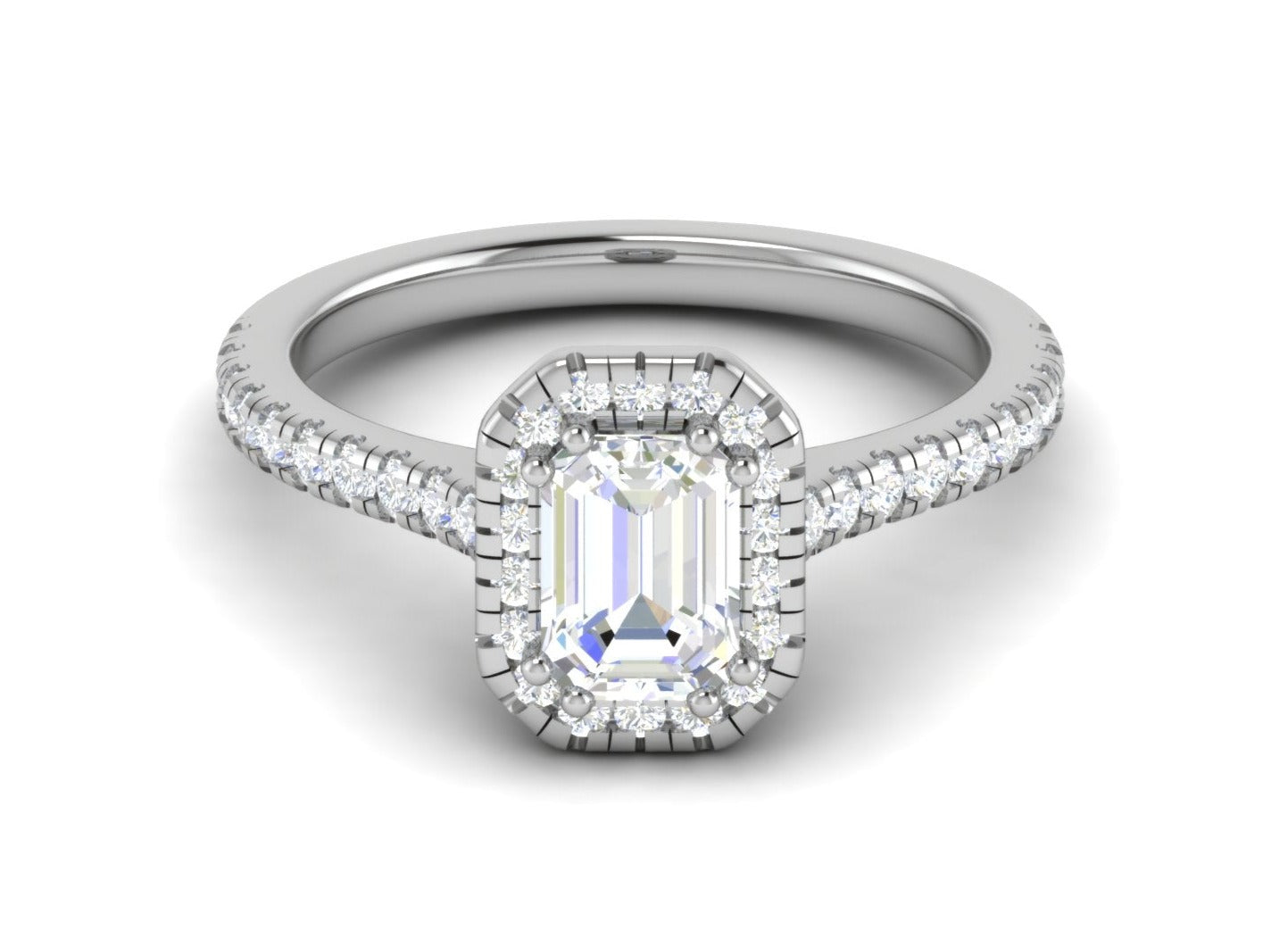 0.70cts Emerald Cut Diamond Halo Diamond Shank Platinum Ring JL PT RH EM 133   Jewelove.US