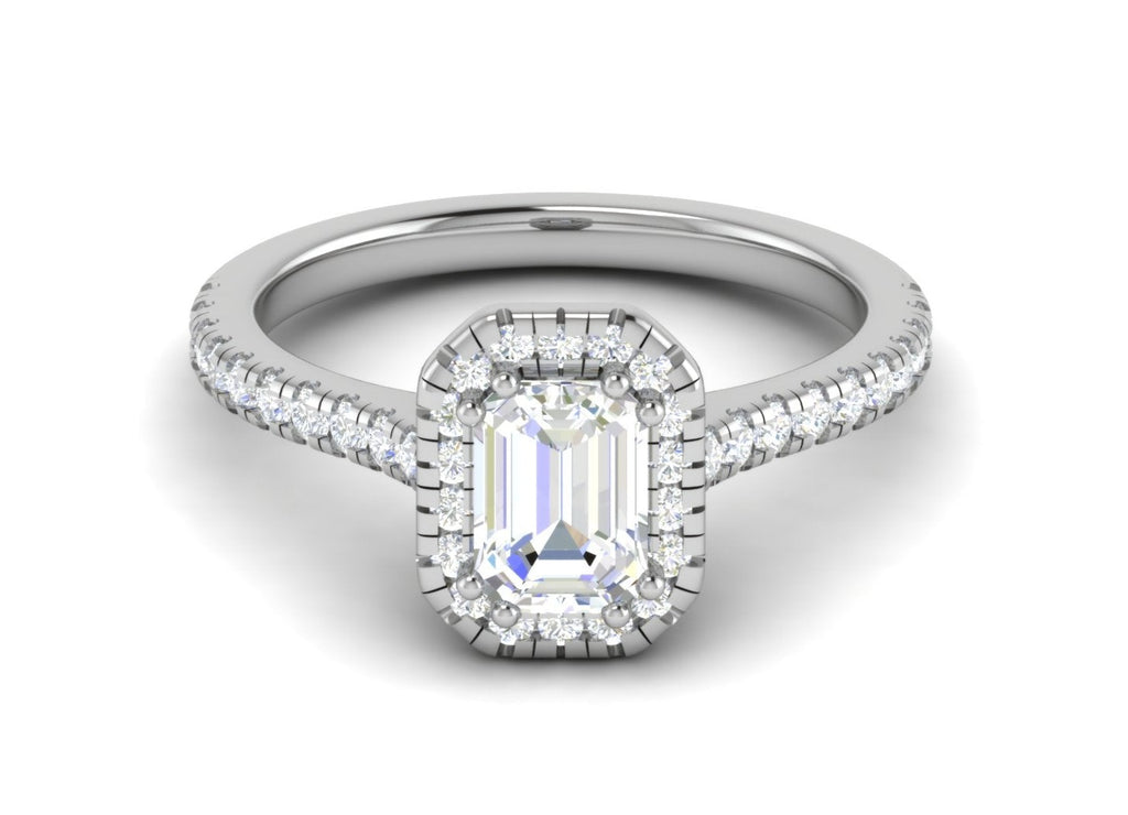 0.70cts Emerald Cut Diamond Halo Diamond Shank Platinum Ring JL PT RH EM 133   Jewelove.US