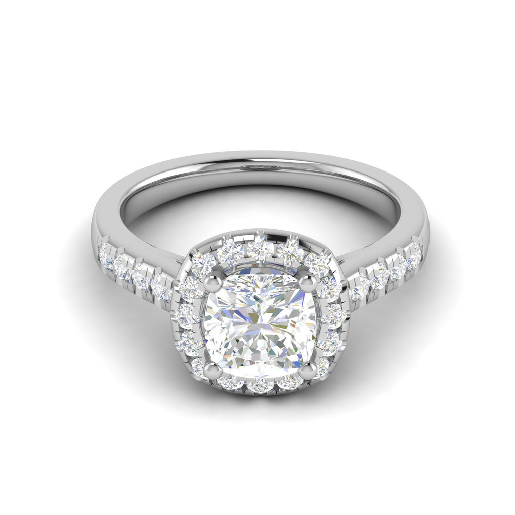 0.50cts Cushion Solitaire Platinum Halo Diamond Shank Ring JL PT REHS1561   Jewelove.US