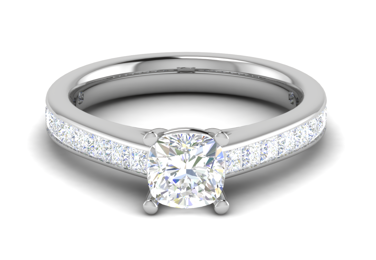 0.50cts Cushion Solitaire with Princess Cut Diamond Shank Platinum Ring JL PT RC CU 153   Jewelove.US