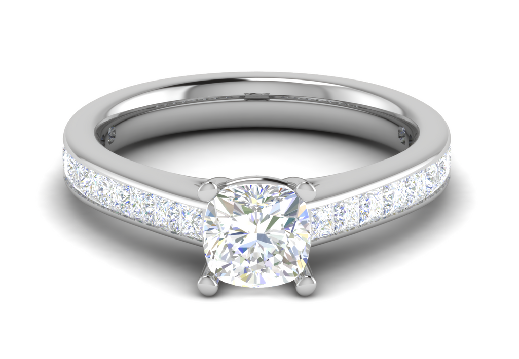 0.50cts Cushion Solitaire with Princess Cut Diamond Shank Platinum Ring JL PT RC CU 153   Jewelove.US