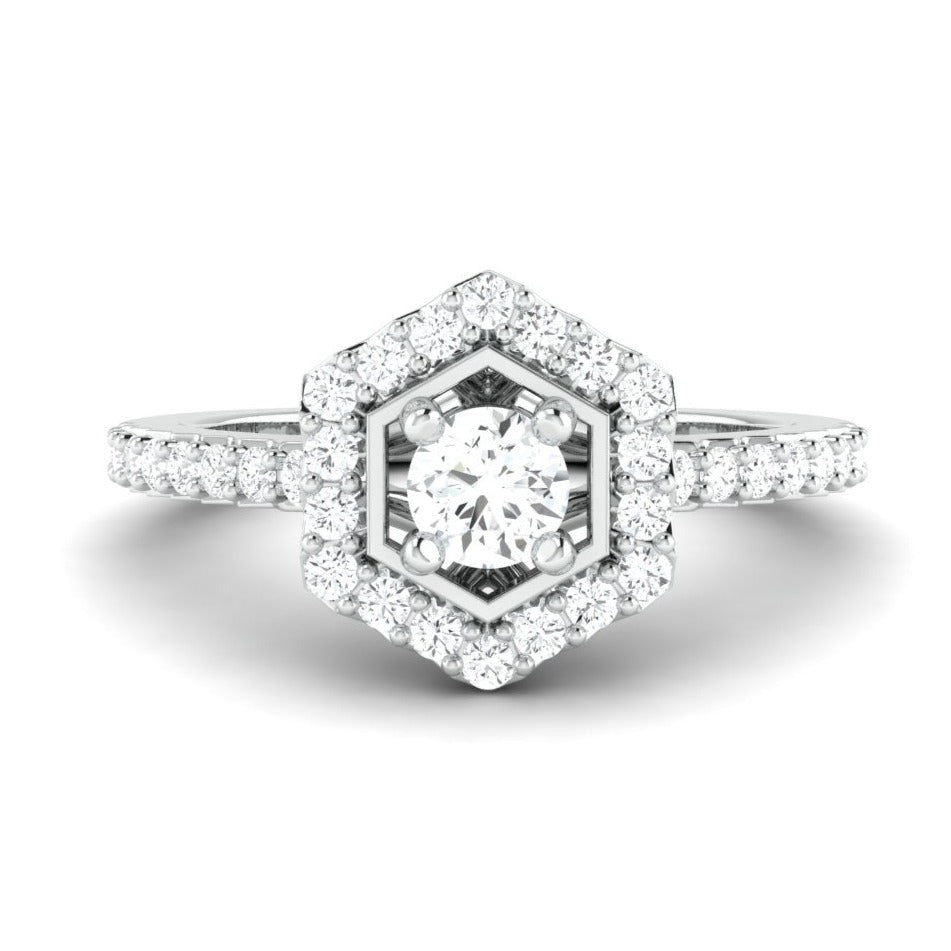 Designer 20-Pointer Hexagonal Platinum Solitaire Ring with Diamond Accents JL PT 981   Jewelove.US