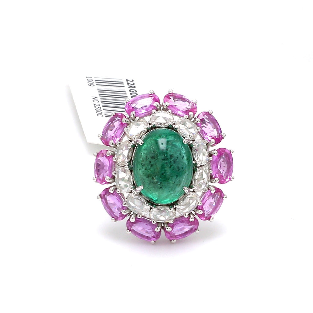 Designer Emerald Ring with Pink Sapphire & Rose Cut Diamonds for Women JL AU 22RG0001   Jewelove