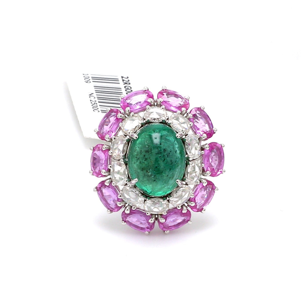 Designer Emerald Ring with Pink Sapphire & Rose Cut Diamonds for Women JL AU 22RG0001   Jewelove