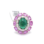 Load image into Gallery viewer, Designer Emerald Ring with Pink Sapphire &amp; Rose Cut Diamonds for Women JL AU 22RG0001

