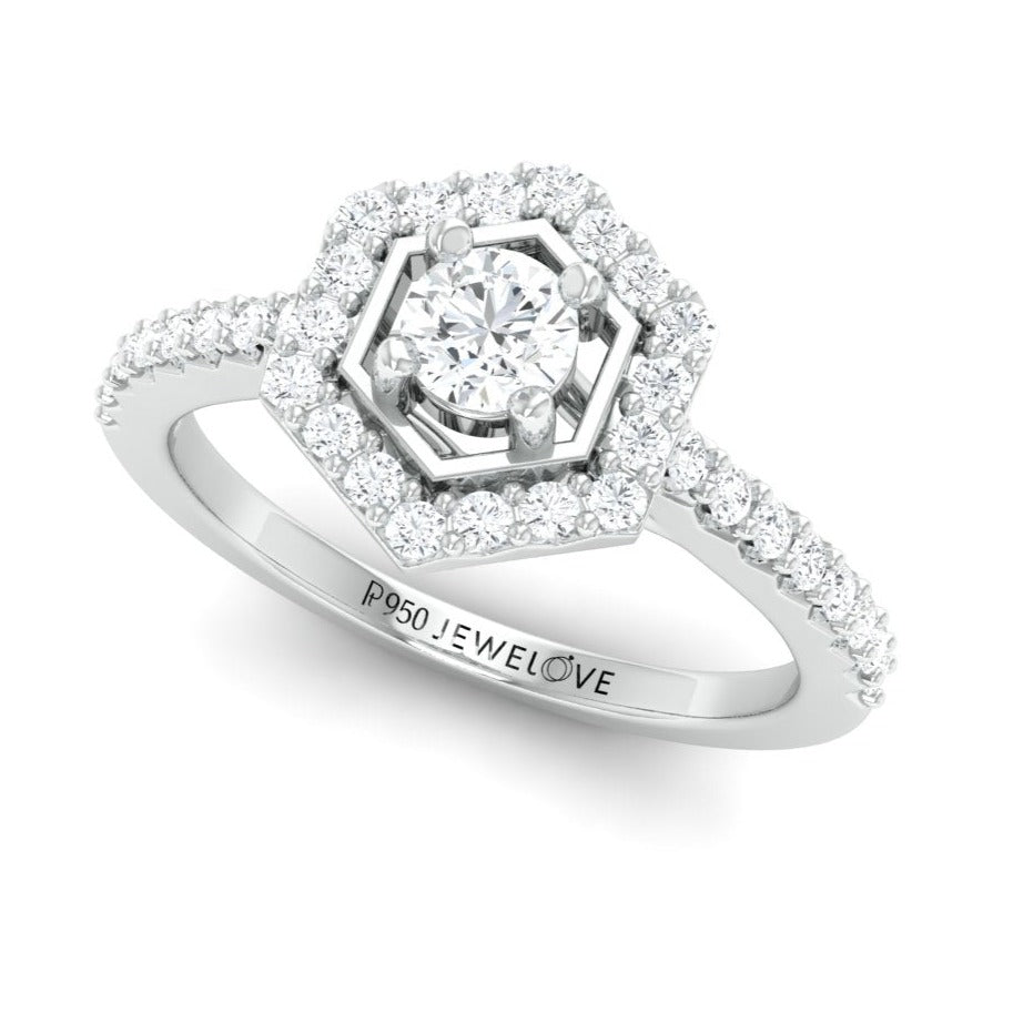 Designer 20-Pointer Hexagonal Platinum Solitaire Ring with Diamond Accents JL PT 981  VVS-GH Jewelove.US
