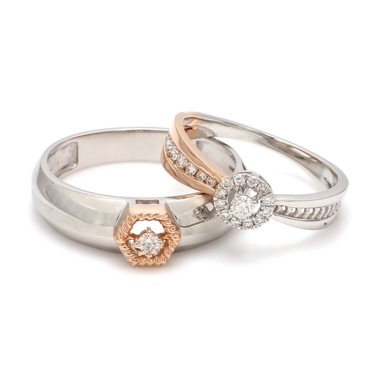 Diamond Criss-Cross Overlay Matching Couple Wedding Rings | HX Jewelry