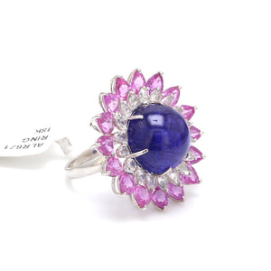 Designer Tanzanite Gold Ring with Pink Sapphire & Rose Cut Diamonds for Women JL AU ALR671