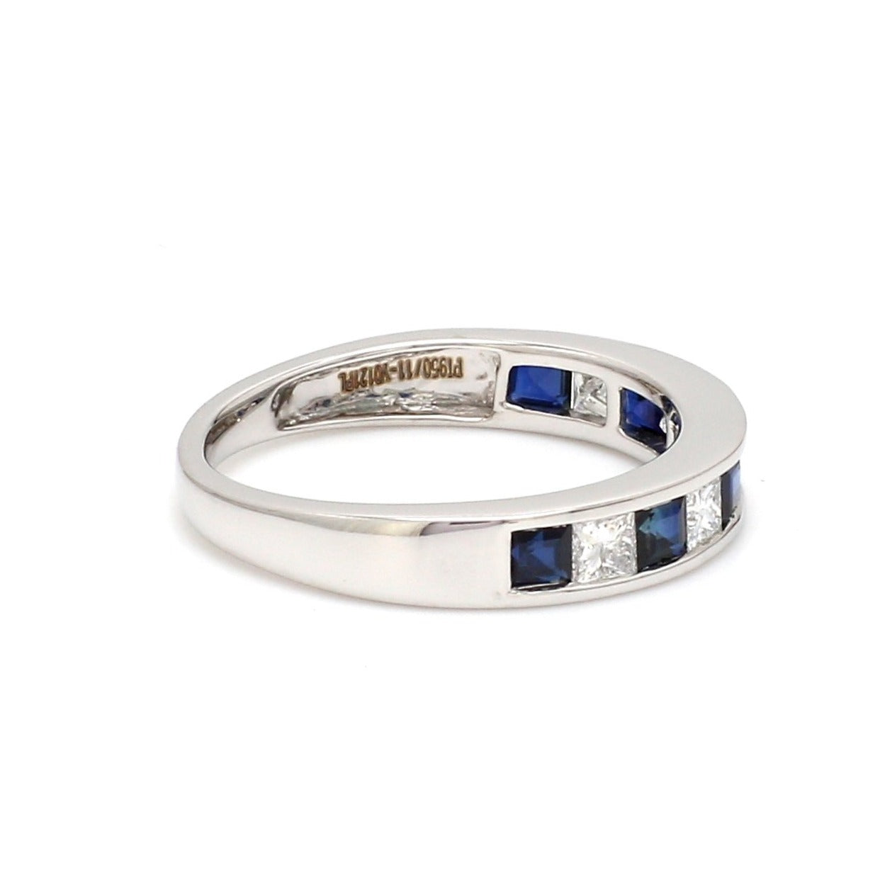 Platinum Blue Sapphire Diamond Princess Cut Wedding Ring JL PT 1012