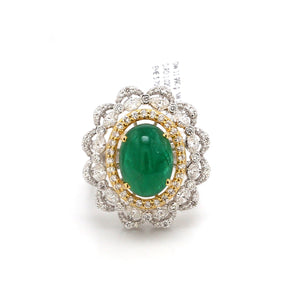 Natural Emerald Oval Cut with Fancy & Round Diamond 18k Gold Ring JL AU AIS0423   Jewelove