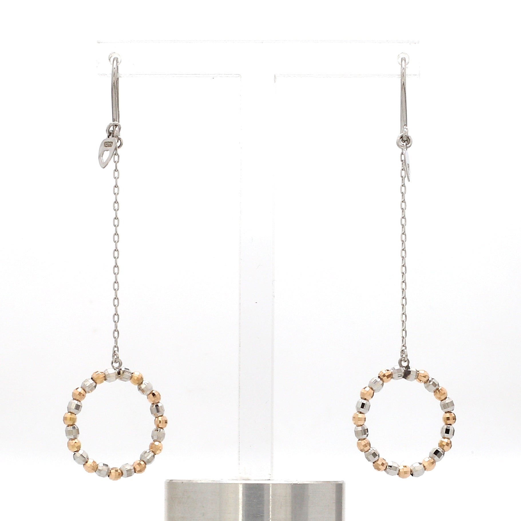 Japanese Platinum Earrings with Rose Gold Diamond Cut Balls for Women JL PT E 223
