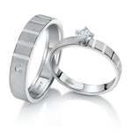 Load image into Gallery viewer, A Mighty Match Matte Finish Platinum Couple Rings with Single Diamonds JL PT 953
